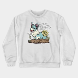 Inu Corgi Beautiful Puppy Dog in Summer and Flower Crewneck Sweatshirt